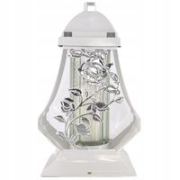 Duży lampion 34cm zdobiony kwiatami biało srebrny HS Pnącze