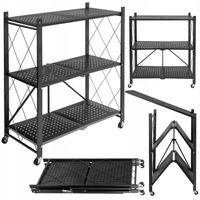 Regał Metalowy Magazynowy Składany Na Kółkach Czarny Półki Mobilny