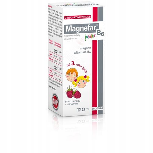 Magnefar B6 Junior Magnez Witamina B6 120 ml płyn o smaku malinowym na Arena.pl