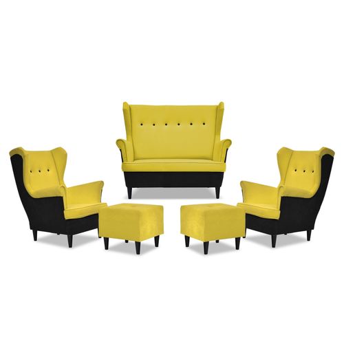 Zestaw wypoczynkowy ARI DUO sofa fotele pufy Family Meble czarno - żółty na Arena.pl