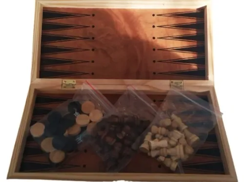 SZACHY DREWNIANE DUŻE WARCABY 34x34cm ZESTAW 3W1 na Arena.pl