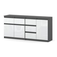 Komoda 5 Szuflad Szafka Pojemna Duża 160cm Nowoczesna Szara Biały Połysk