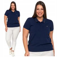 GRANATOWA KOSZULKA POLO BAWEŁNIANA DAMSKA PREMIUM ZŁOTE DETALE MORAJ 3XL
