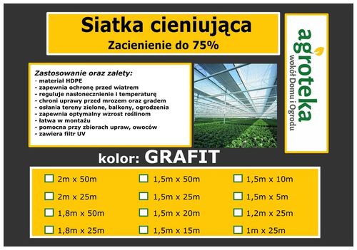 SIATKA CIENIUJĄCA 75% 1,5x25m MATA OSŁONA NA OGRODZENIE PŁOT UV+ GRAFIT na Arena.pl