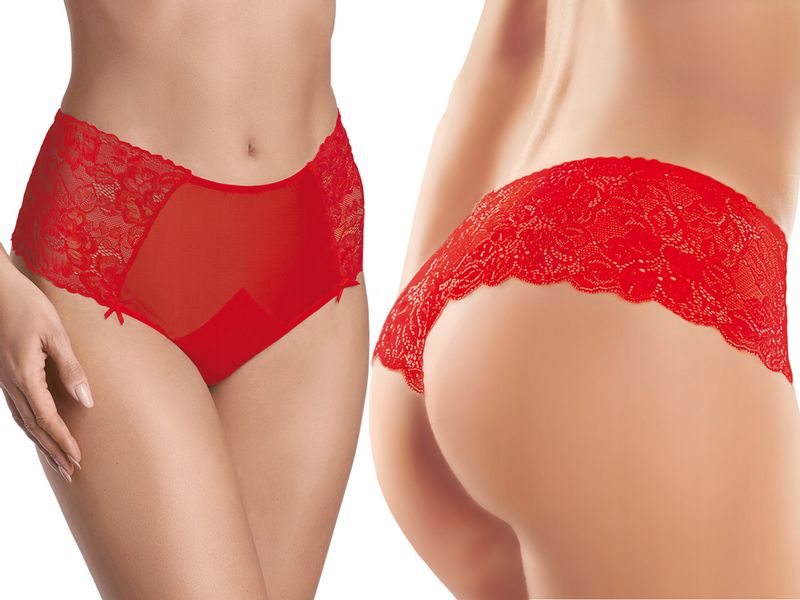 Ewana 079 Koronkowe Szorty Biodrówki Czerwony L zdjęcie 1