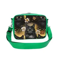 Torebka z motywem kota  - Oryginalna Torebka Prostokątna Kolor ekoskóry - Zielony