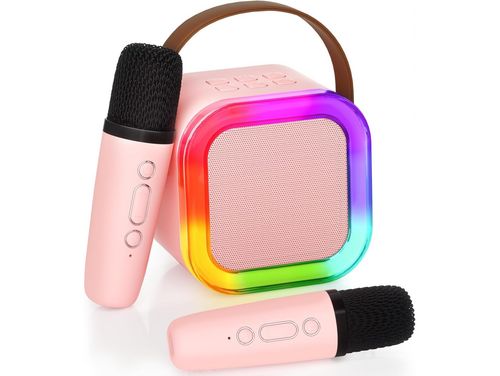 Mikrofon głośnik bezprzewodowy zestaw karaoke bluetooth 2 mikrofony różowy na Arena.pl