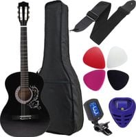 Gitara klasyczna Castelo 7/8 Black Czarna od 12 lat dla dorosłych ZESTAW