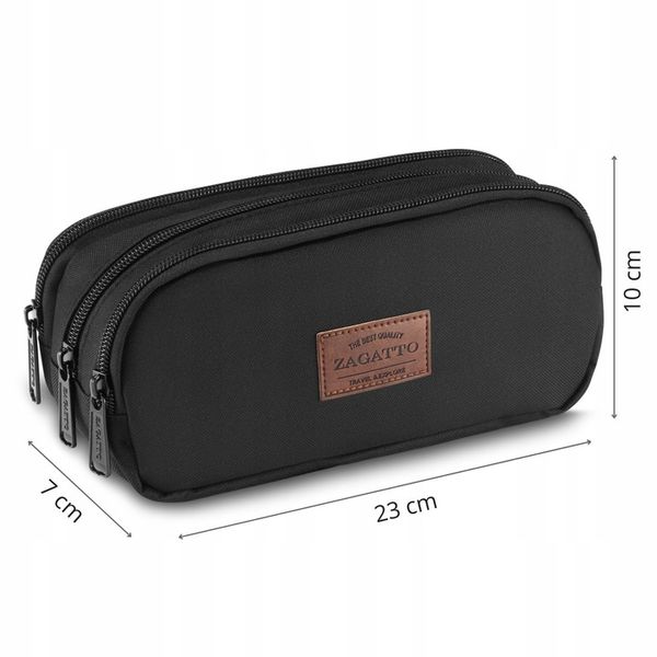 Piórnik szkolny duży trzykomorowy saszetka do szkoły czarny pojemny ZAGATTO zdjęcie 6
