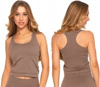 Top Sportowy Damski w Prążek MOKKA Na Ramiączkach Komfortowy MORAJ L/XL