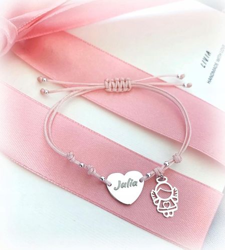 Pamiątka komunii, chrztu bransoletka grawer Aniołek Serce TWÓJ TEKST na Arena.pl