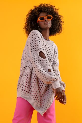 AŻUROWY LUŹNY SWETER Z BAWEŁNY UNI SZARY na Arena.pl