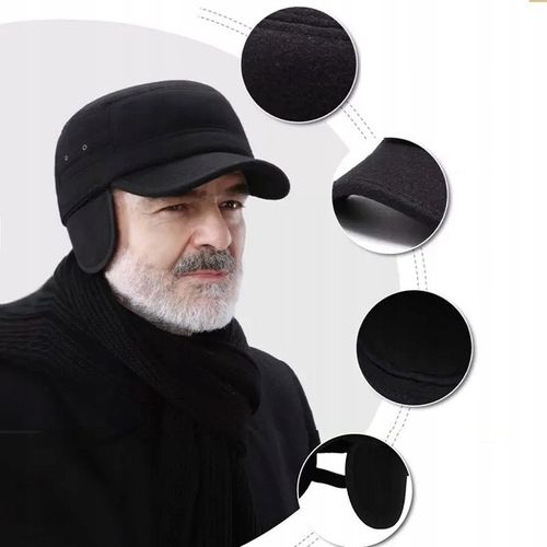 CIEPŁA CZAPKA ZIMOWA Z DASZKIEM NAUSZNIKAMI MĘSKA USZATKA OCIEPLANA PILOTKA na Arena.pl