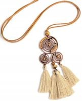 Naszyjnik na rzemyku frędzle Damski długi retro folk Vintage boho pompon