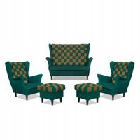 Zestaw uszak CAROL DUO sofa fotele pufy Family Meble zielono - brązowy