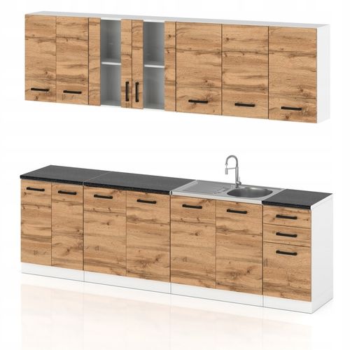 MEBLE KUCHENNE KUCHNIA ZESTAW SZAFKI MODUŁOWE BLAT JOLA 2,6M DĄB WOTAN na Arena.pl