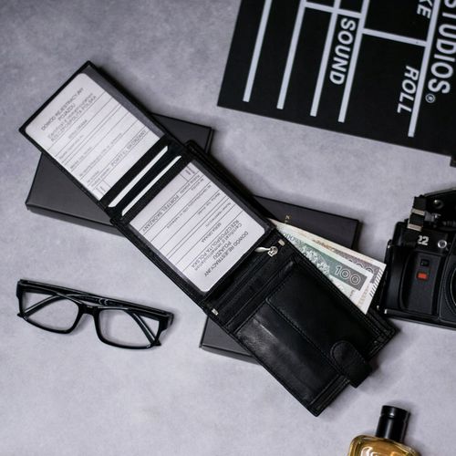 SEPHER Portfel 100% Skórzany Męski CZARNY zatrzask na Arena.pl