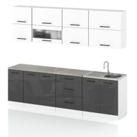 Meble Kuchenne Nowoczesne Kuchnia Robo Lux 2.6m Modułowe Biały Szary Połysk