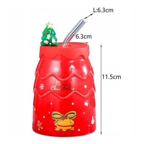 kubek świąteczny - zestaw z silikonową pokrywką i rurką 400ml, czerwony na Arena.pl