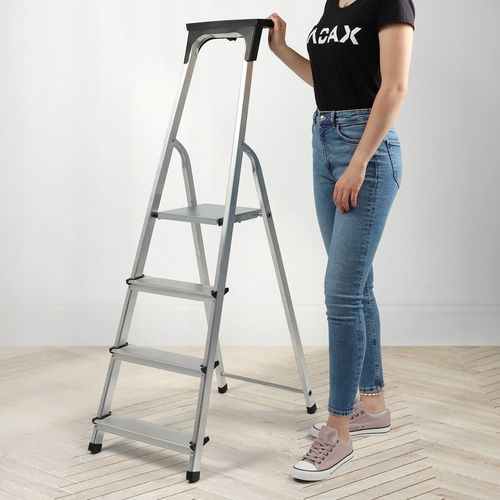 DRABINA ALUMINIOWA DOMOWA 4 STOPNIOWA SKŁADANA PÓŁKA 125kg PRODUKT POLSKI na Arena.pl