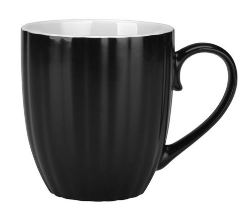 Komplet 6 kubków porcelanowych 380 ml biały czarny i beżowy mat wzór prążki na Arena.pl