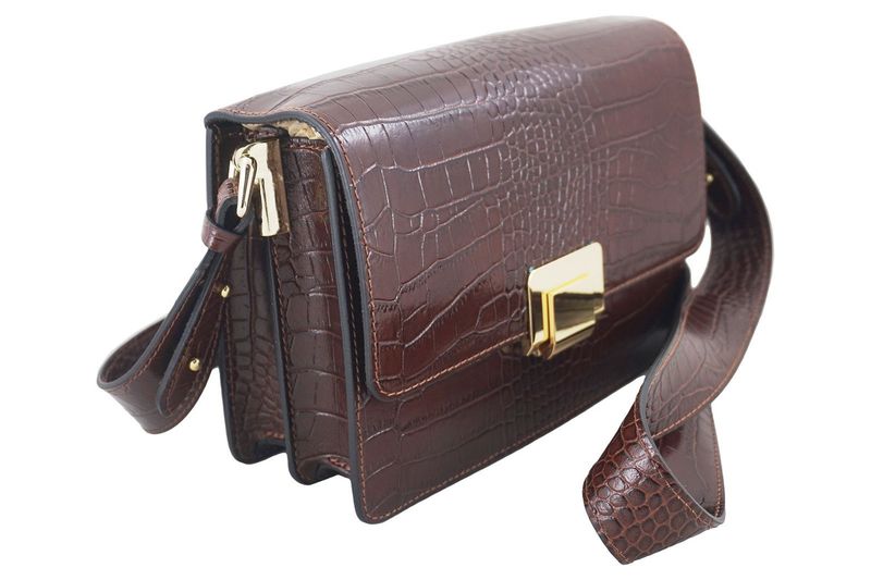 Modna torebka skórzana - CROCO - Brązowa zdjęcie 3