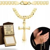 ZŁOTY PEŁNY ŁAŃCUSZEK MĘSKI PANCERKA Z KRZYŻYKIEM PR. 925 585 GRAWER