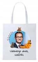 Mateusz Morawiecki Pis Torba Eco Biała Shopper Z Nadrukiem Ze Zdjęciem