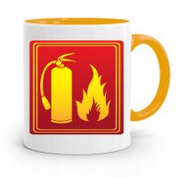 Kubek Żółty Dla Strażaka Gaśnica I Ogień Prezent Z Nadrukiem Ze Zdjęciem