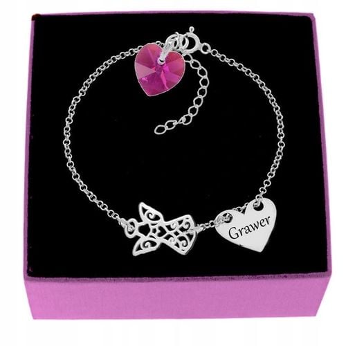 BRANSOLETKA SREBRNA DZIECIĘCA ANIOŁEK I SERCE SWAROVSKI GRAWER SREBRO 925 na Arena.pl