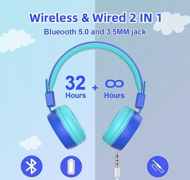 SŁUCHAWKI DLA DZIECI NEW BEE KH22B BEZPRZEWODOWE SKŁADANE LED BLUETOOTH 32h zdjęcie 2
