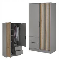 SZAFA GARDEROBA SOREN 2D SZARA 200CM OTWIERANA DUŻA PÓŁKI DRĄŻEK