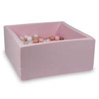 Suchy basen pudrowy róż 90x90x40 z piłeczkami 400 sztuk (przezroczyste, białe, perłowe, jasnoróżowe, różowozłote)
