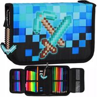 PIÓRNIK SZKOLNY ROZKŁADANY DWUKLAPKOWY Z WYPOSAŻENIEM DLA CHŁOPCA PIKSELE