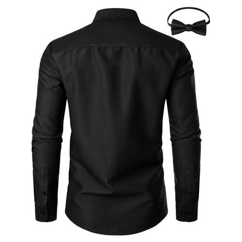 Koszula Męska Formalna Regular Fit Paski z Muszką Czarna M Elegancka na Arena.pl