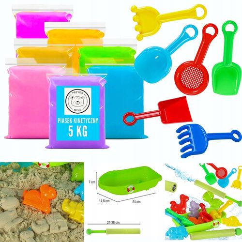 DUZY ZESTAW XXL PIASEK KINETYCZNY 5 KG BASEN ŁOPATKA PIASKOWNICA STATEK na Arena.pl