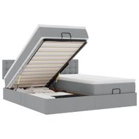 Rama łóżka otomana z materacami, szara, 180x200 cm, tkanina