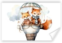 Fototapeta PREMIUM STRUKTURA ZMYWALANA tapeta mama lis i mały lis w balonie