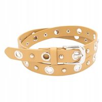 Pasek damski okucia w kształcie kółek skóra ekologiczna 2,3cm beżowy