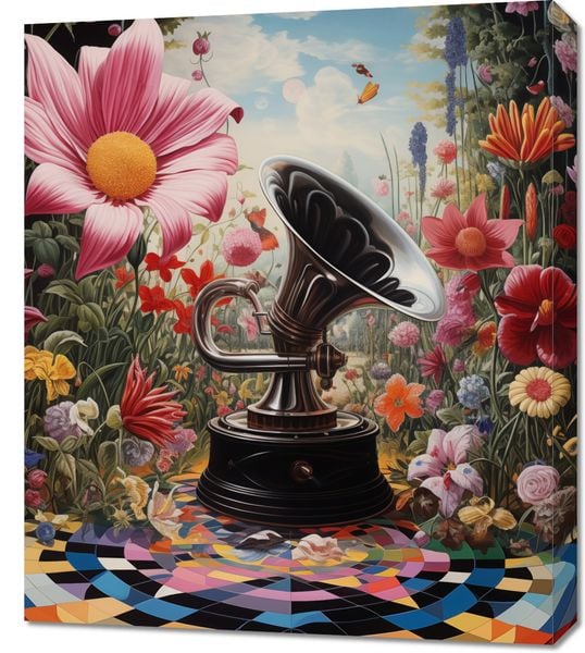 Obraz 60x70cm Gramofon w Kwiatach zdjęcie 1