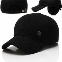 CZAPKA Z DASZKIEM ZIMOWA CIEPŁA OCIEPLANA CZARNA MĘSKA NAUSZNIKAMI PILOTKA