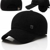 CZAPKA Z DASZKIEM ZIMOWA CIEPŁA OCIEPLANA CZARNA MĘSKA NAUSZNIKAMI PILOTKA