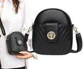 Czarna torebka skórzana na telefon pojemna na ramię torba pikowana