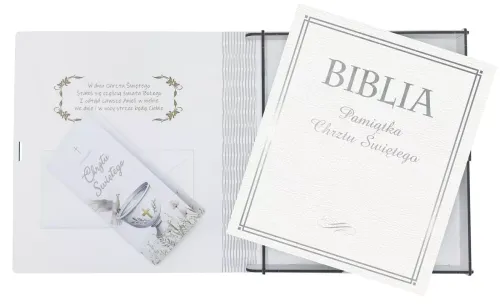 Biblia w pudełku. Pamiątka Chrztu świętego, srebrna, kielich na Arena.pl