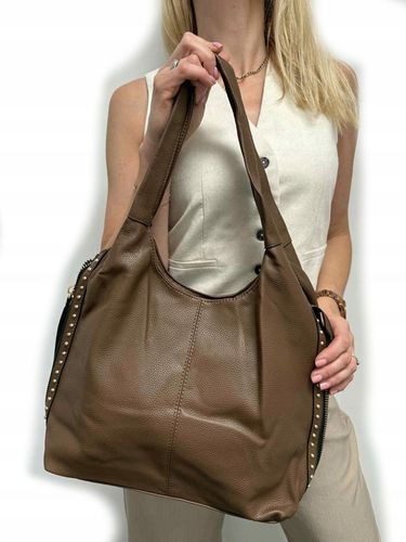 Torebka worek damska z ćwiekami shopper modna pojemna A4 CZARNA na Arena.pl