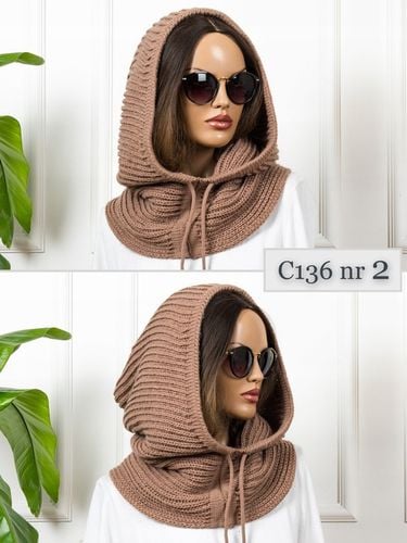 BRĄZOWY KAPTUR Z WEŁNĄ DUŻY BALACLAVA CIEPŁA CZAPKA DAMSKA JAKOŚĆ na Arena.pl