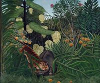 Plakat 60x50cm Tiger and Buffalo, Rousseau Vintage do Salonu