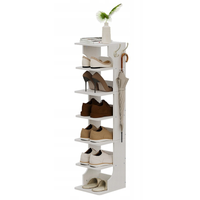 Szafka na buty wąska biała 6 poziomów 2 haki 112cm