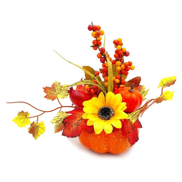 STROIK JESIENNY DYNIA Z KWIATAMI JESIENNA DEKORACJA STROIK NA STÓŁ 20cm zdjęcie 2