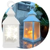 Znicz elegancki biały latarenka led na grób dziecka